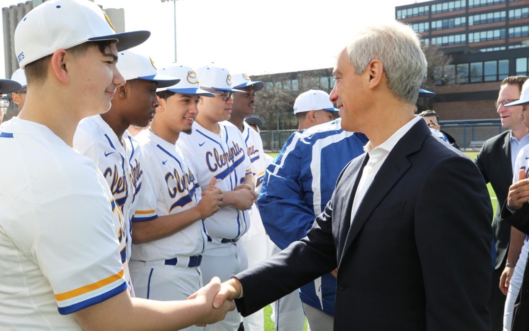 RAHM EMANUEL, GUTIERREZ & MORENO CUT RIBBON FOR NEW BASEBALL FIELD ROBERTO CLEMENTE COMMUNITY ACADEMY